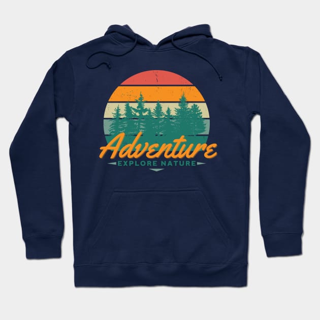 Adventure Explore Nature Colorful Stripe Tee Hoodie by Blue Raccoon Creative